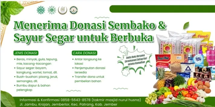 LKSA Nurul Husna Jember Luncurkan Program Sedekah Sembako dan Sayur untuk Buka Puasa Bergizi